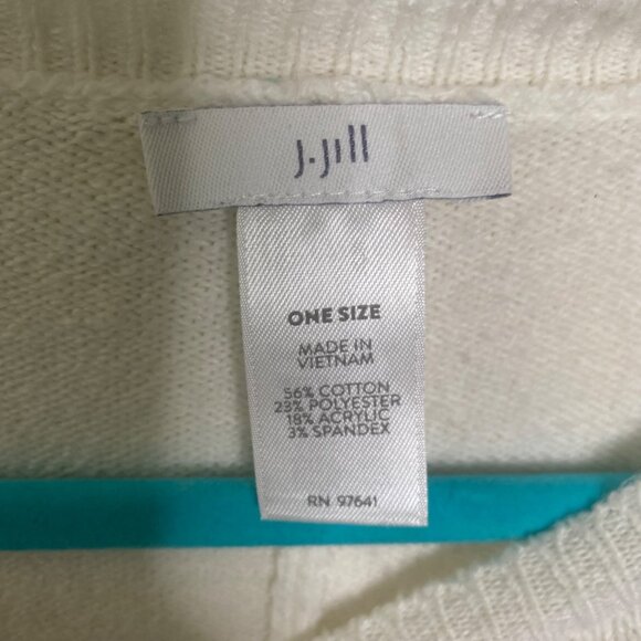 J. Jill Sweater Cape Poncho Womens One Size White Navy Striped Relaxed Cozy Casu - Picture 2 of 9